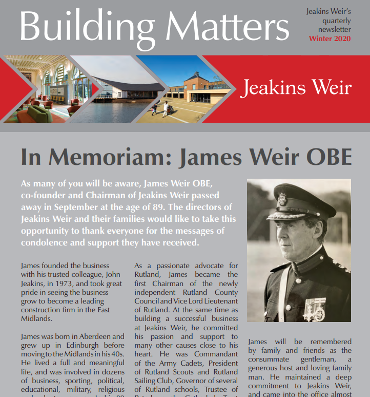 Winter 2020In Memoriam: James Weir OBEAs many of you will be aware, James Weir OBE, co-founder and C